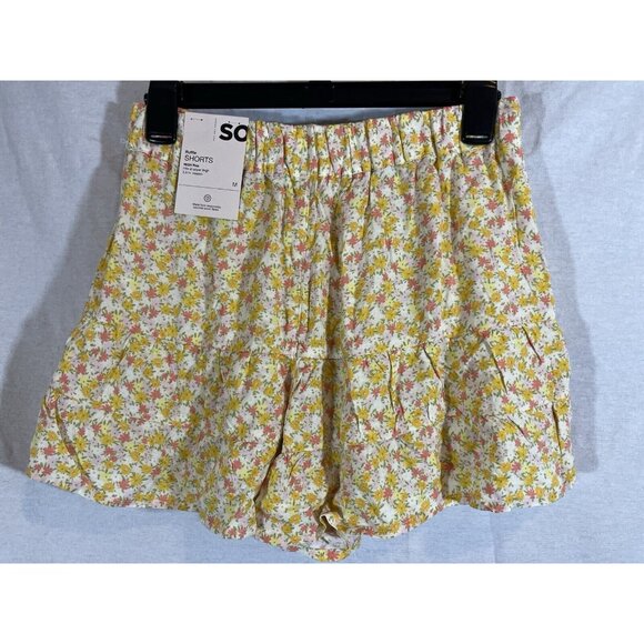 NWT SO Ruffle Shorts Yellow Floral High Rise Medium Tie Front - Picture 2 of 5